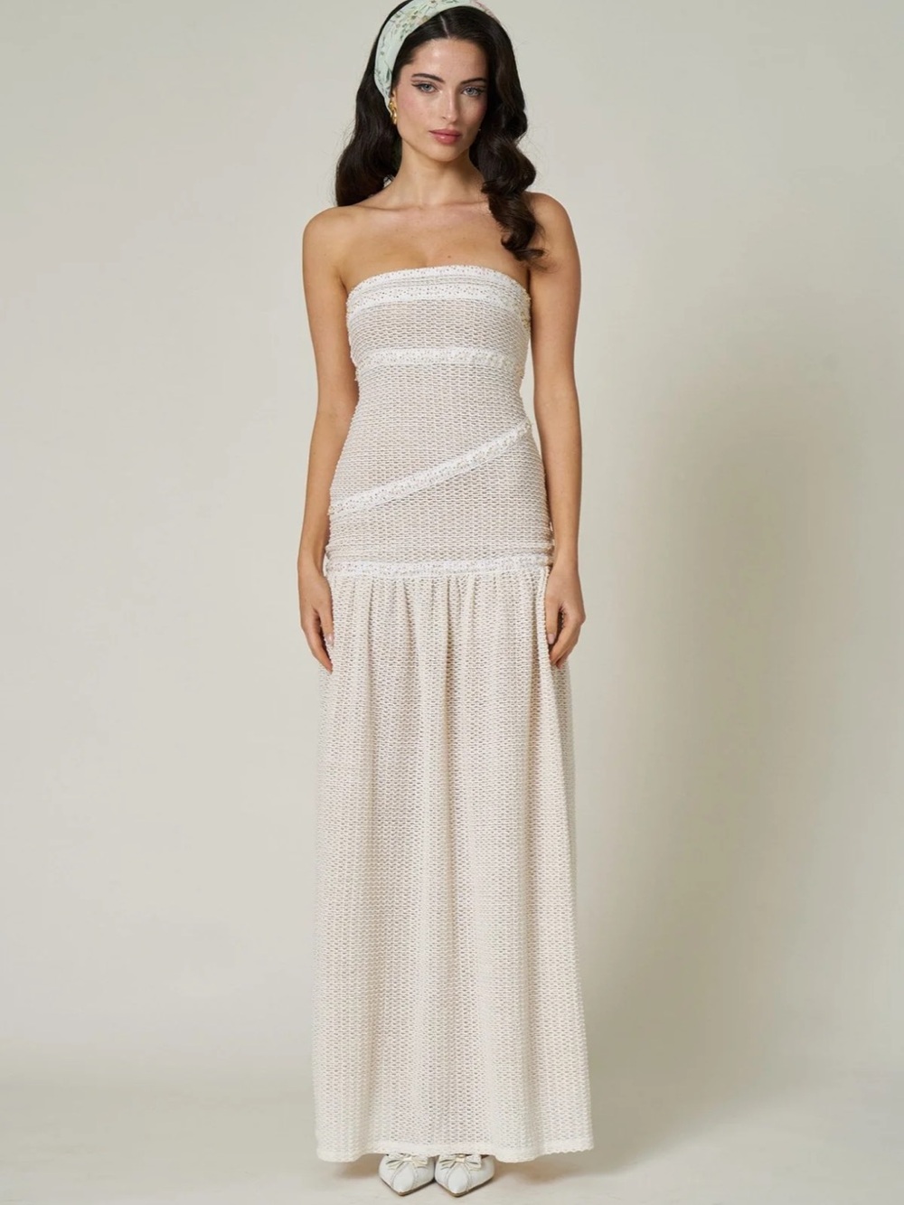 Fait Par Foutch Colette Dress - Ivory | Crotchet Knit Maxi Dress | Size S